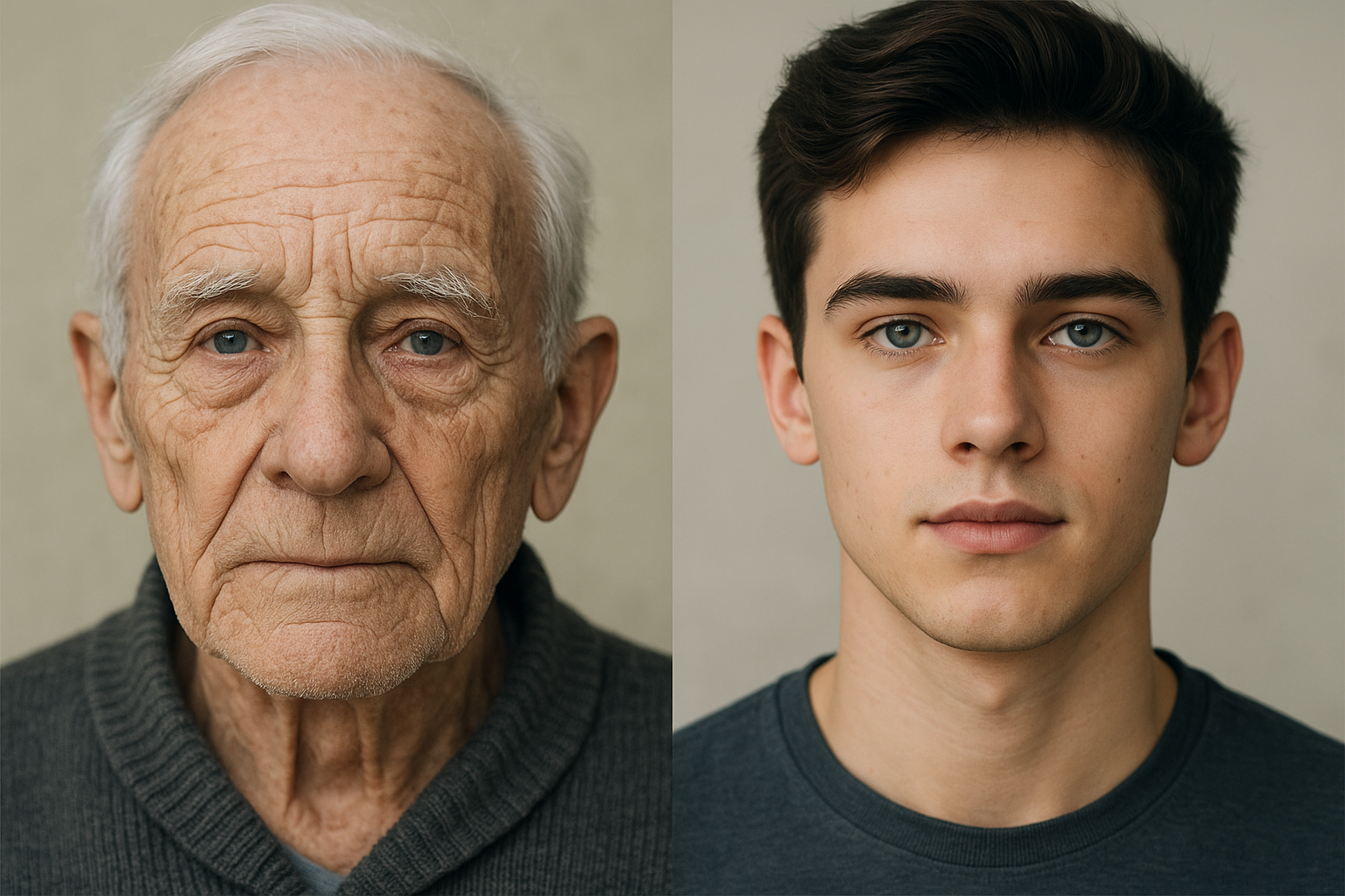 Portr&auml;ts eines &auml;lteren und eines jungen Mannes im Vergleich