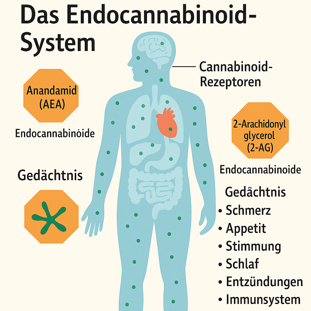 Infografik zum Endocannabinoid-System mit Cannabinoid-Rezeptoren und Endocannabinoiden
