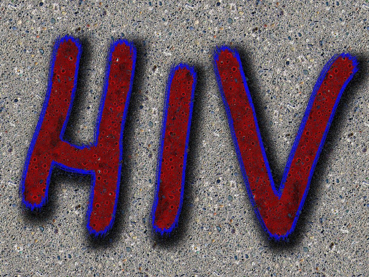 Roter HIV-Schriftzug auf grauem Untergrund